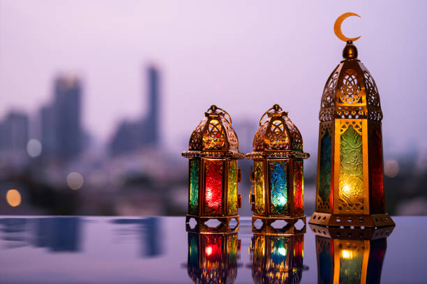 istock Selective focus on big lantern with dusk sky and city bokeh light background 2004197020