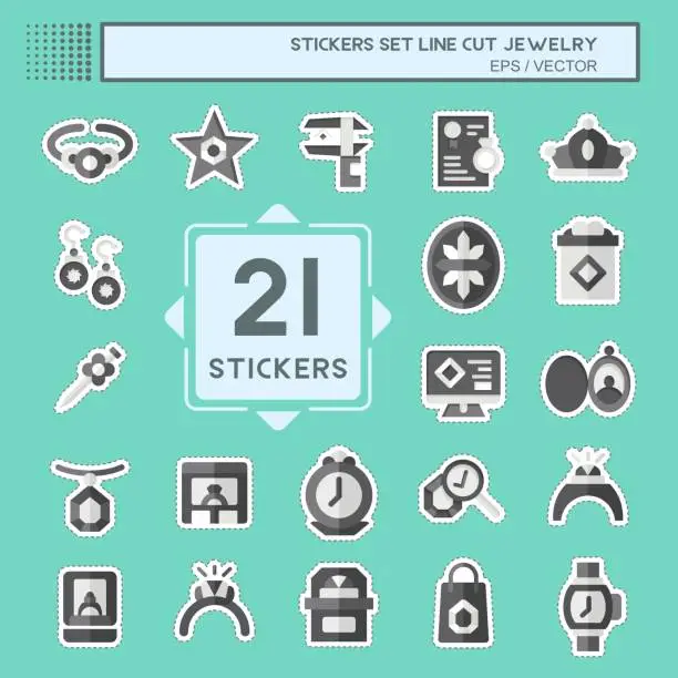 Vector illustration of Sticker line cut Set Jewelry. related to Wedding symbol. simple design editable. simple illustration