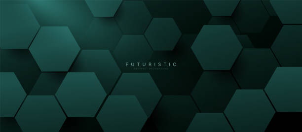 istock Abstract luxury green hexagon background. Futuristic digital hi-technology horizontal banner. Vector 2004239505
