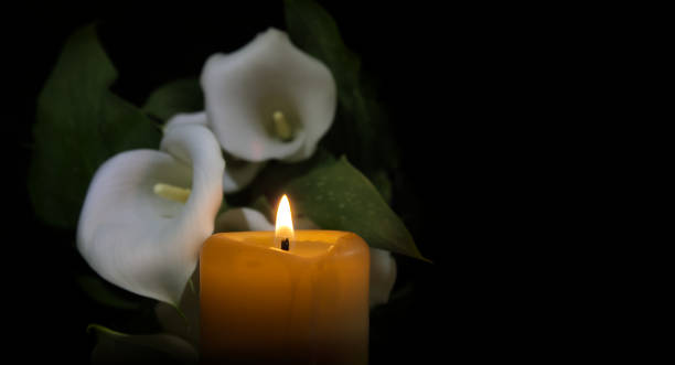 istock Candle flame and white calla lily in surrounding darkness 2004241222