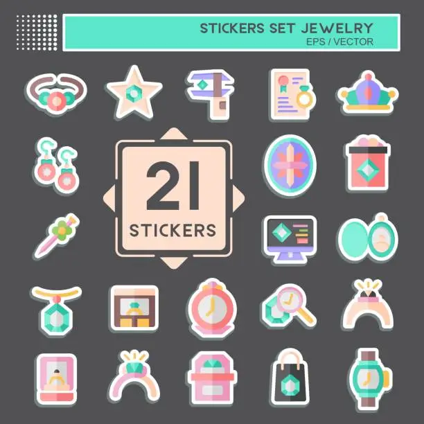 Vector illustration of Sticker Set Jewelry. related to Wedding symbol. simple design editable. simple illustration