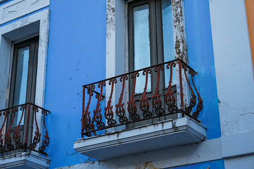 Weathered wright iron balcony in Old San Juan Puerto Rico