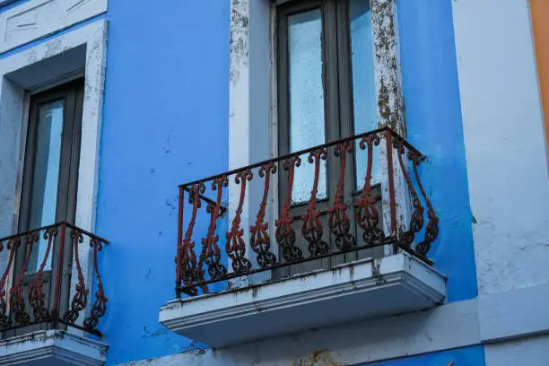 Weathered wright iron balcony in Old San Juan Puerto Rico
