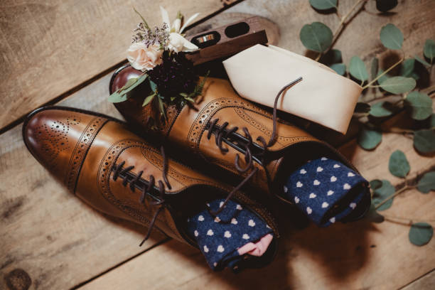 istock Groom's shoes, socks and tie for wedding day 2004270642