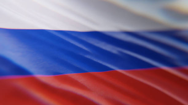 The Russia Federation flag fluttering in the wind, dramatic lighting