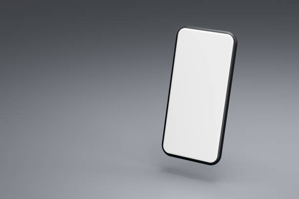 istock Smartphone with white blank screen on grey background with copy space on the left. Simple template for your app design 2004315809