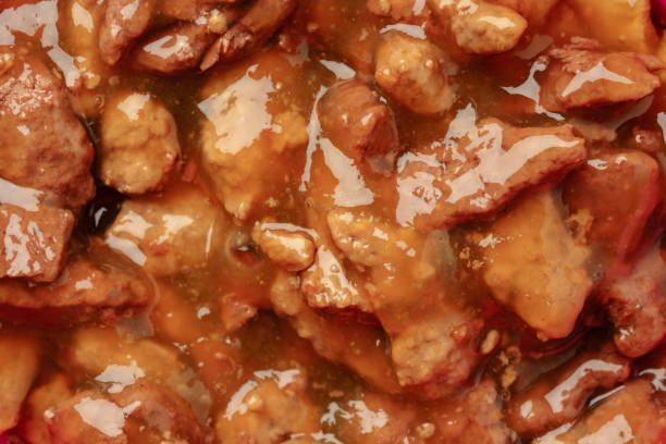Wet pet food background top view photo close up