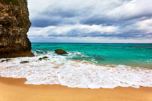 istock Scenic view of beach with crashing waves 2004377484