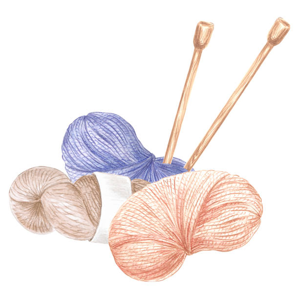 Three skeins of yarn and wooden knitting needles. Watercolor template illustration of tangles of wool knitting. Isolated hand drawn illustration for cards, knitter blog, needlework store, embroidery Three skeins of yarn and wooden knitting needles. Watercolor template illustration of tangles of wool knitting. Isolated hand drawn illustration for cards, knitter blog, needlework store, embroidery. sewing thread rolled up creation stock illustrations