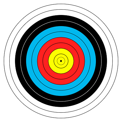 Circle sport target for shooting marked goal with center bullseye vector flat illustration. Round dartboard aim game competition hitting accuracy range colored point for weapon training practice board