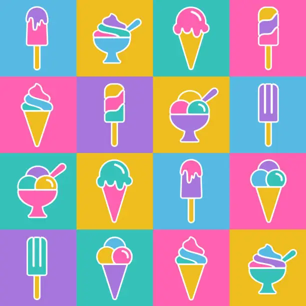 Vector illustration of Seamless pattern of bright multicolor ice cream