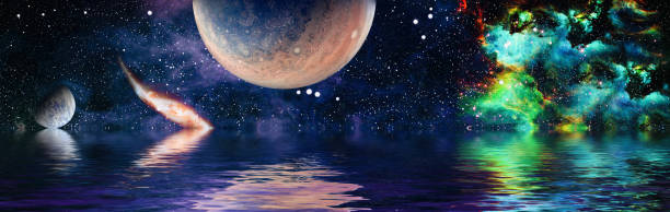 istock Deep reflected space in water . Starry outer space background texture . Colorful Starry Night Sky Outer Space background ,Elements of this image furnished by NASA. 2004425670