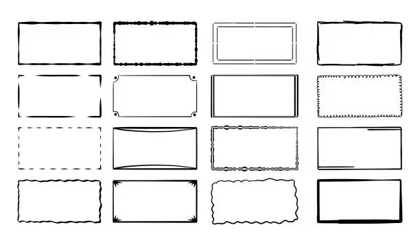 Vector illustration of Set of simple frames doodle vector different style.