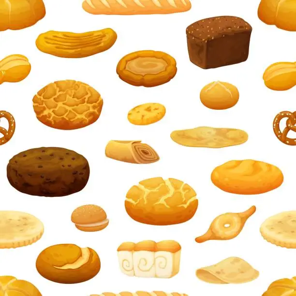 Vector illustration of Cartoon bread and bakery seamless pattern