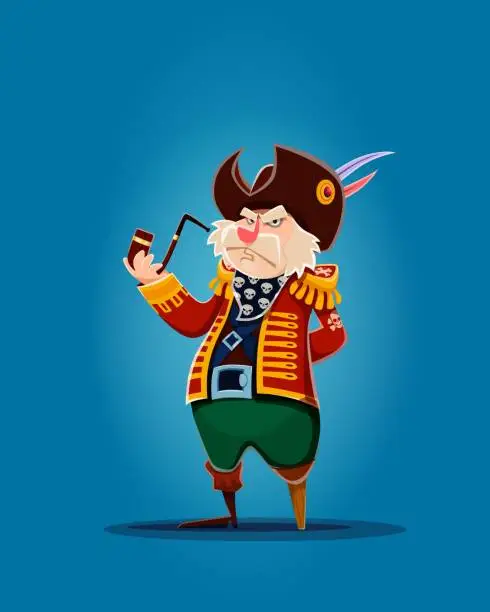 Vector illustration of Cartoon one legged pirate with smoking pipe