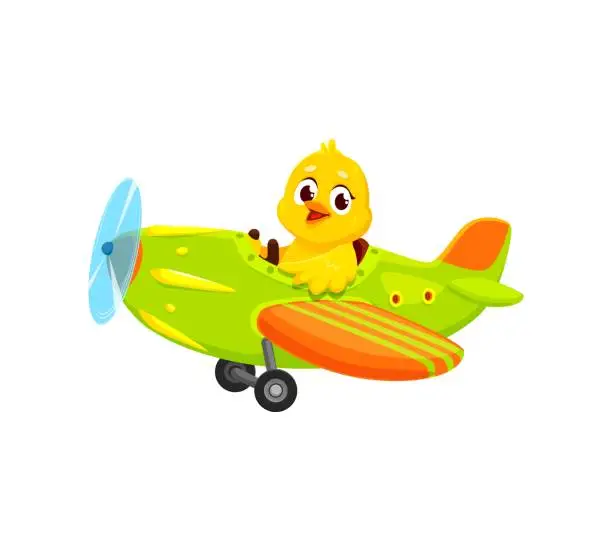Vector illustration of Cartoon baby chick animal character on plane
