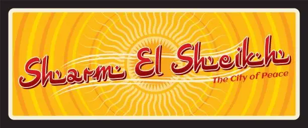 Vector illustration of Sharm El Sheikh Egypt travel plate