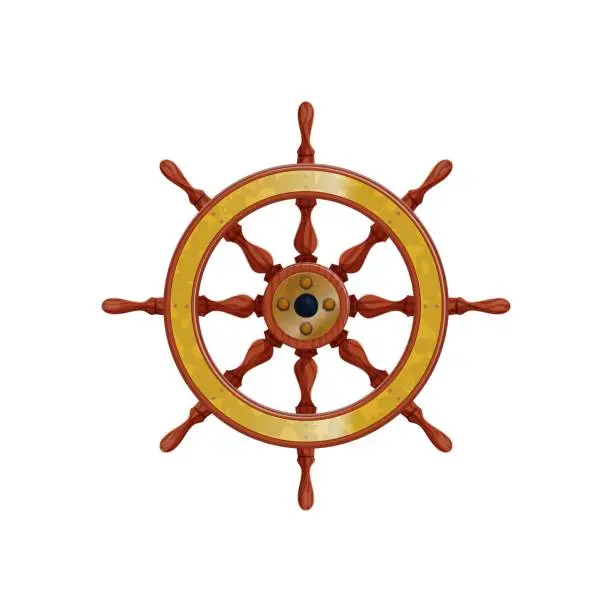 Vector illustration of Ship helm, cartoon boat wheel, vector rudder