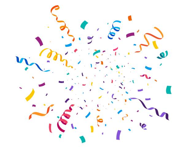 Birthday party confetti background, festive ribbons and streamer paper spiral stripes, cartoon vector. Colorful confetti explosion pop of paper ribbons for holiday, carnival and festival celebration