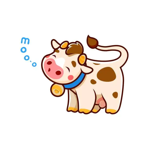 Vector illustration of Cartoon cute cow character, adorable farm animal