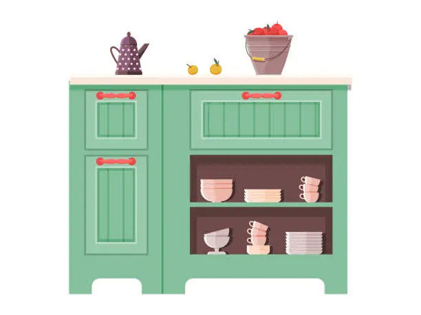 Vector illustration of Kitchen furniture. Durable and decorative, kitchen furniture sets stage for culinary adventures