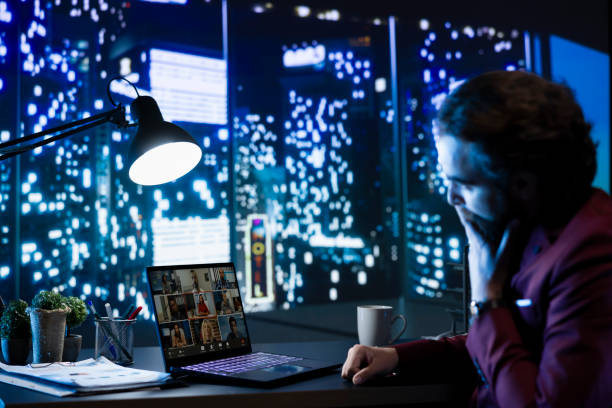 istock Executive board members and CEO discuss latest company news on videocall 2004508125