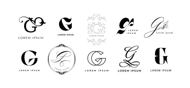Creative G emblem. Letter g monogram in modern geometric, golden glamour and gorgeous elegant style template vector icon set Creative G emblem. Letter g monogram in modern geometric, golden glamour and gorgeous elegant style template vector icon set. Marketing for business company or brands, luxury logotype the letter g stock illustrations