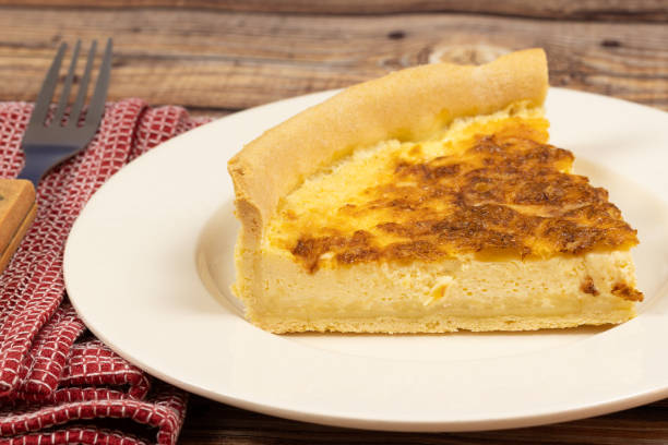 istock slice of cheese tart (comté), close-up, on a plate 2004567624