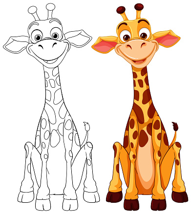 Vector illustration of a giraffe, colored and outlined.