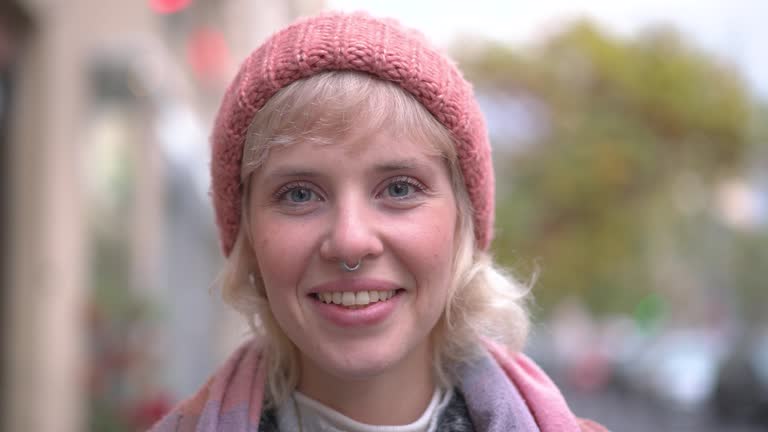 Casual Blonde Enjoying Winter in City