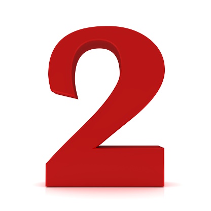 3D golden number 2 - isolated with clipping path