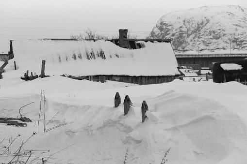 Old wooden houses , Arctic, Barents Sea, the village of Teriberka