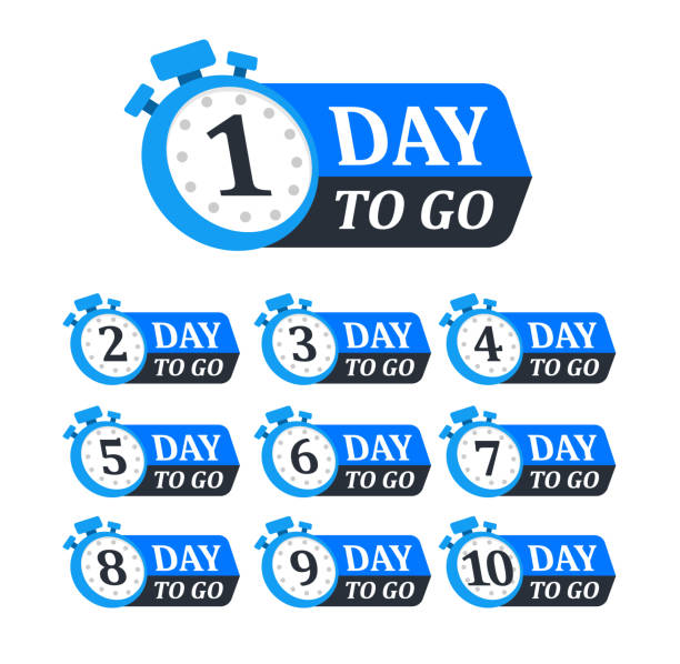 sammlung von countdown-badges mit zahlen von 1 bis 10 verbleibenden tagen, gestaltet mit stoppuhr-symbolen - sand dune stock-grafiken, -clipart, -cartoons und -symbole