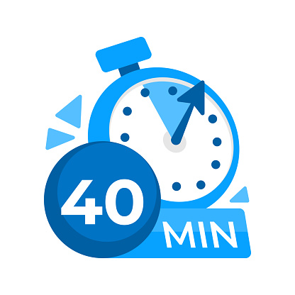 40 minutes timer. Stopwatch icon 40 min. Clock and watch limited cooking time. Vector illustration