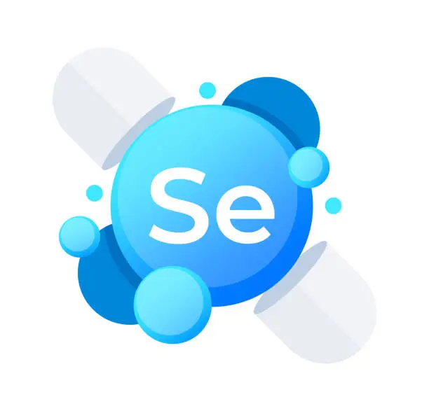 Vector illustration of Minerals Selenium Se and Vitamin for health. Chemical element of periodic table