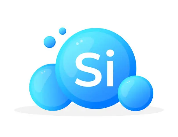 Vector illustration of Silicon Si element showcased with aquatic blue orbs in a sleek vector illustration