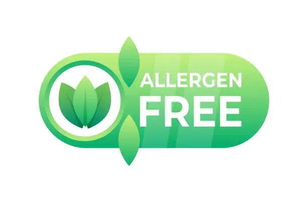 Vector illustration of Health friendly allergen free label with a leaf design for hypoallergenic product assurance