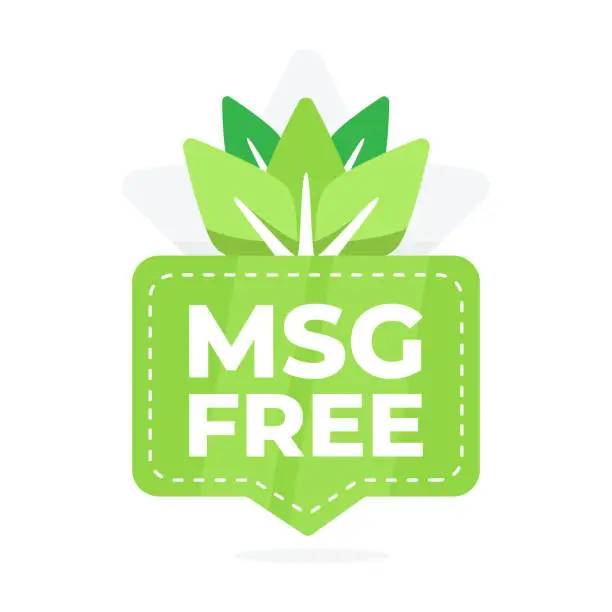 Vector illustration of Badge with leaf design confirming the product does not contain monosodium glutamate