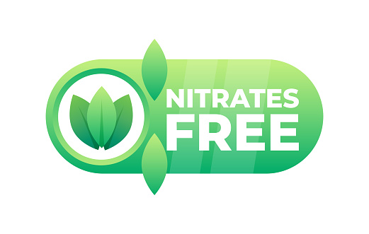Emblem on a green badge, designating the product as free from added nitrates for improved health and safety.
