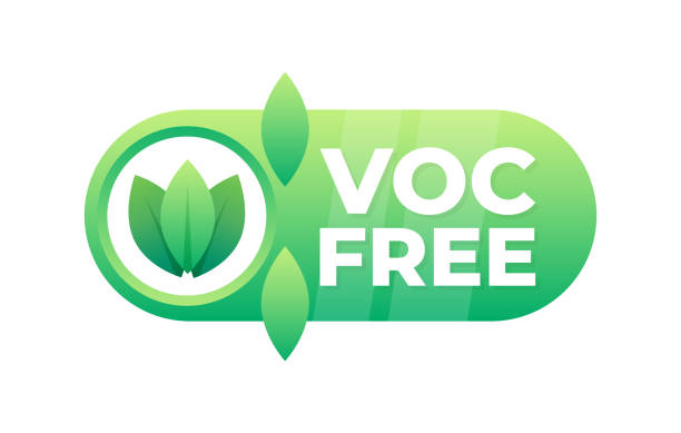 istock Green label with a leaf motif for VOC Free products, representing no volatile organic compounds used 2004658493
