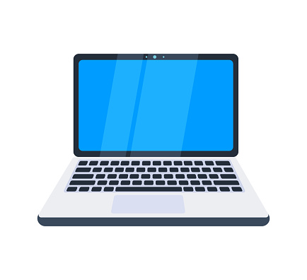 Sleek laptop with a prominent blue screen and a silver body, representing modern personal computing.