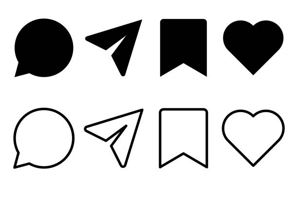 illustrazioni stock, clip art, cartoni animati e icone di tendenza di icone dei social media. set di icone generiche dell'interfaccia utente. metti mi piace, commenta, condividi e salva le icone. illustrazione vettoriale. eps 10. - piacere