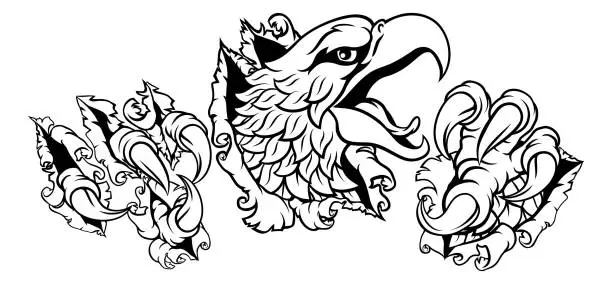 Vector illustration of Ripping Tearing Bald Eagle Hawk Head Claw Talons
