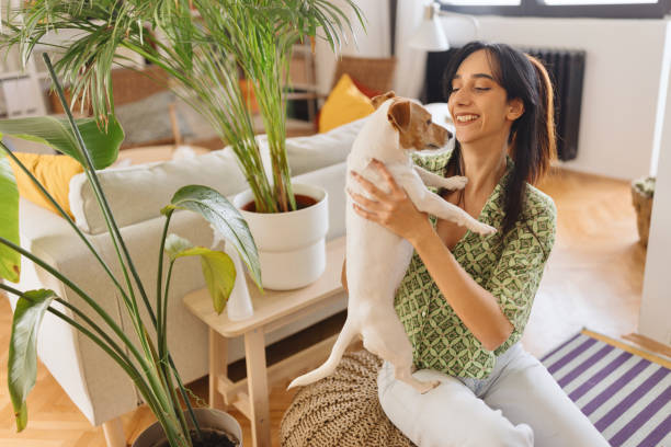 istock Woman relaxing with her cute little dog 2004729491