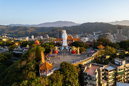 Big Buddha temple and Chung Cheng park located on the hilltop in keelung, taiwan
