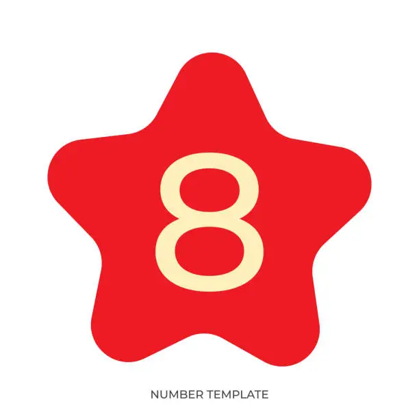 Vector illustration of Rounded Star shape and number stock illustration. Number template design vector illustration.