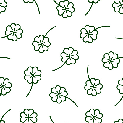 Four leaf clover seamless pattern isolated on white background. Suitable for design, textile, wrapping paper, covers etc. EPS 10 vector illustration.