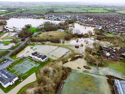 An aerial view of Aylesbury, Buckingham Park during the February 2024 floods