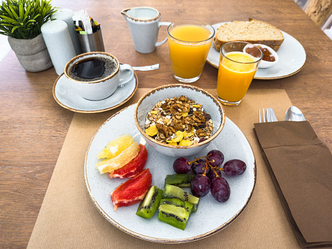 Healthy hotel breakfast.