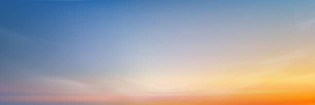 istock Sunset Sky in Summer Evening for Background,Beautiful Nature Landscape Spring Sunrise in Morning with Blue,Orange,Yellow,Pink,Vector Holiday Banner Horizon panoramic Sunlight,Clouds by sea beach 2004834236